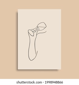 Dibujo continuo de líneas. Manos sosteniendo un vaso de vino. Perfecto para diseño de papelería, medios sociales, blogs, arte mural, decorar tu casa, diseño de empaques y también para otras ideas. EPS vectorial 10.