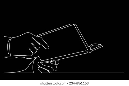 continuous line drawing of hands holding book