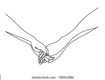 continuous line drawing of hands holding together
