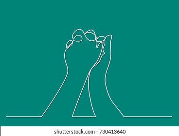 continuous line drawing of hands holding together
