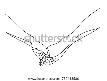Continuous Line Drawing Hands Holding Together Stock Vector (Royalty