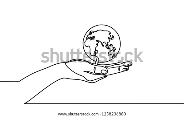 Continuous Line Drawing Hands Holding Earth Stock Vector Royalty Free