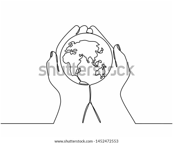 Continuous Line Drawing Hands Holding Earth Stock Vector Royalty Free