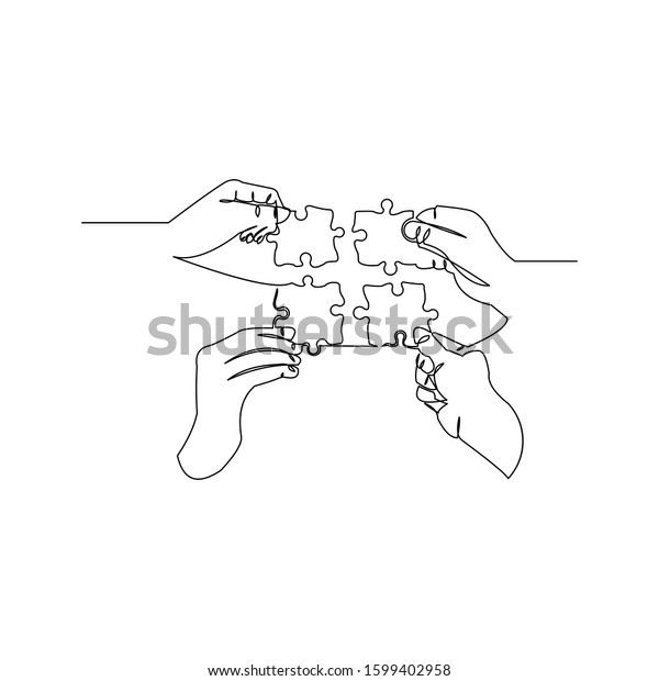 Continuous Line Drawing Hands Holding Puzzle Stock Vector (Royalty Free ...