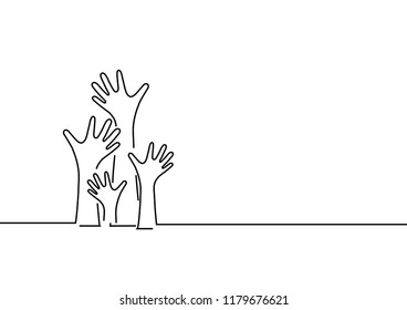 Continuous line drawing. Hands lifting up over. business concept. Vector illustrations
