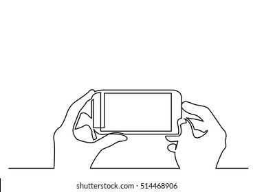 continuous line drawing of hands making photo on smartphone