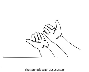 Continuous line drawing. Hands palms together praying. Vector illustration