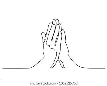Continuous line drawing. Hands palms together praying. Vector illustration
