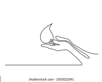 Continuous Line Drawing. Hands Palms Together With Water Or Blood Drop. Vector Illustration