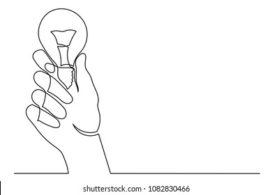 Continuous line drawing. Hands palms together with light bulb. Vector illustration