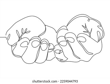 Continuous line drawing. Hands palms together. Support, peace, care hand gesture.Continuous one line drawing. Vector illustration