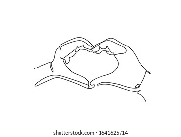 continuous line drawing of hands showing heart shape, vector illustrator.
