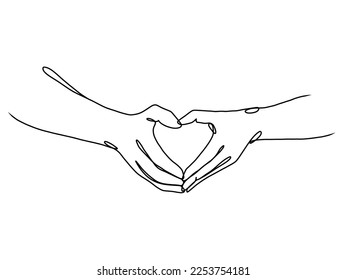 continuous line drawing of hands showing love sign. Vector illustration.