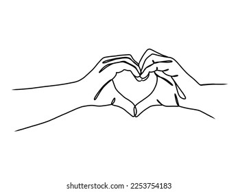 continuous line drawing of hands showing love sign. Vector illustration.