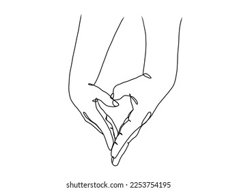 continuous line drawing of hands showing love sign. Vector illustration.