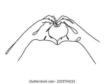 continuous line drawing of hands showing love sign. Vector illustration.