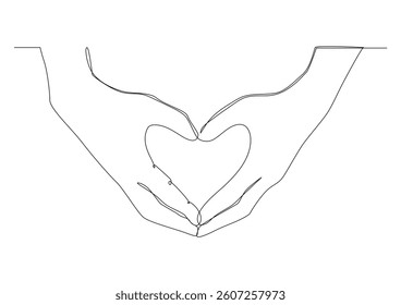continuous line drawing hands showing love sign, happy valentine’s day.