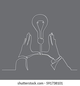 continuous line drawing of hands showing a new idea
