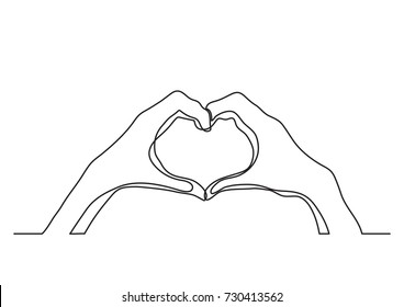 continuous line drawing hands showing love sign