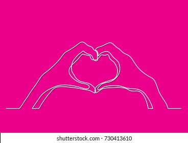 continuous line drawing of hands showing love sign
