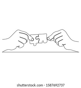 Continuous Line Drawing Hands Solving Puzzle Stock Vector (Royalty Free ...