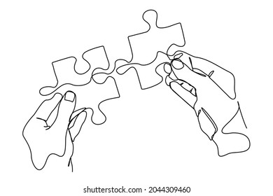 Continuous Line Drawing Hands Solving Jigsaw Stock Vector (Royalty Free ...