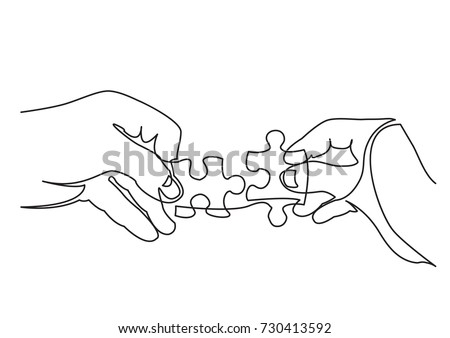 continuous line drawing of hands solving jigsaw puzzle