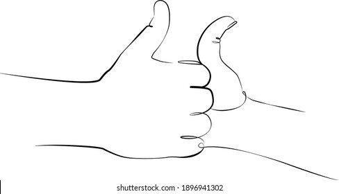 Continuous Line Drawing Of Hands In A Thumb War. Trendy Minimalist Illustration