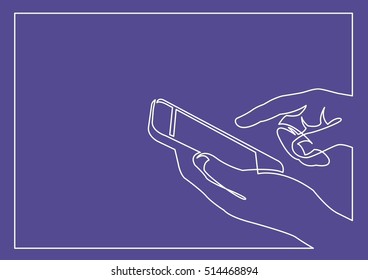 continuous line drawing of hands using smartphone