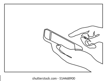 continuous line drawing of hands using smartphone