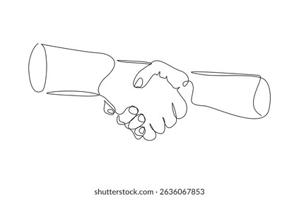 continuous line drawing of handshake business agreement big deal contract success. Vector illustration sketch editable stroke