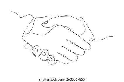 continuous line drawing of handshake business agreement big deal contract success. Vector illustration sketch editable stroke