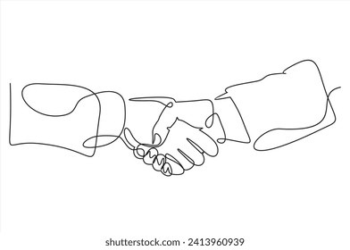 Continuous line drawing of handshake. Handshaking of business partners drawn by one single line. Vector illustration.