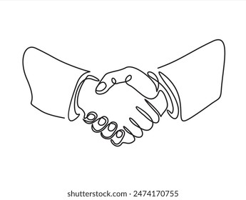 Dibujo de línea continua de apretón de manos. Apretón de manos de socios de negocios dibujado por una sola línea. Ilustración vectorial.