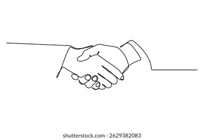 Dessin au trait continu de poignée de main. Poignée de main des partenaires d'affaires dessinés par une seule ligne, Illustration vectorielle.