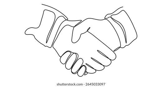 Continuous Line Drawing of Handshake Icon. Hand Drawn Symbol Vector Illustration, hand drawn continuous one line of handshake. poster art print. vector illustration, two businessmen shaking hands.