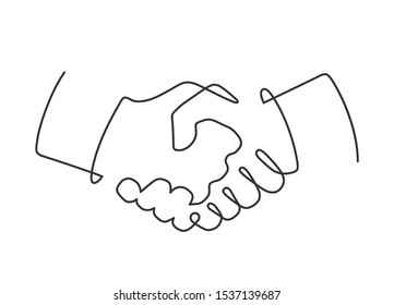 Continuous line drawing of handshake on white background. Vector illustration