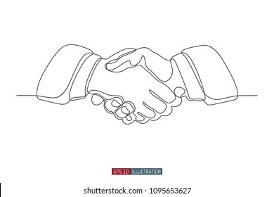 Continuous line drawing of handshake. Template for your design works. Vector illustration.