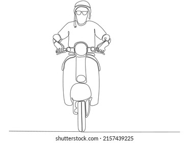 
Continuous line drawing. handsome man on a scooter vector illustration
