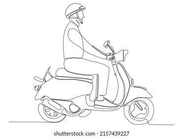 
Continuous line drawing. handsome man on a scooter vector illustration