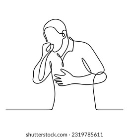 el dibujo de líneas continuas de un hombre guapo está sufriendo de tos y de malestar