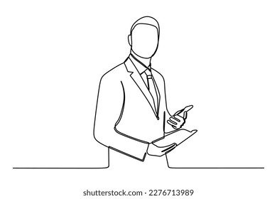 continuous line drawing of handsome smiling confident businessman