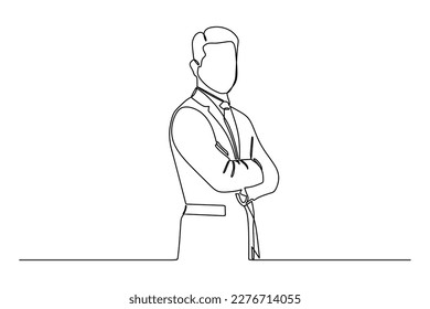 continuous line drawing of handsome smiling confident businessman
