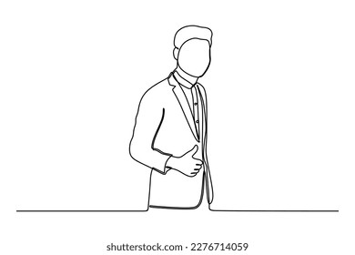 continuous line drawing of handsome smiling confident businessman