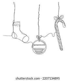 continuous line drawing hanging christmas decorations collection vector