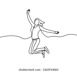 Continuous Line Happy Girl Jumping First Stock Vector (Royalty Free ...