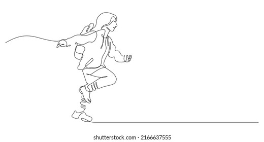 continuous line drawing happiness student running : back to school concept vector illustration
