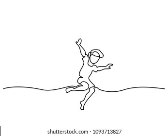 Continuous line drawing. Happy boy dancing and jumping. Vector illustration. Concept for logo, card, banner, poster, flyer
