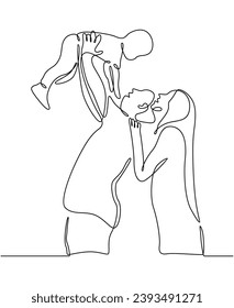 Continuous line drawing of happy boy and child