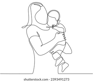 Continuous line drawing of happy boy and child